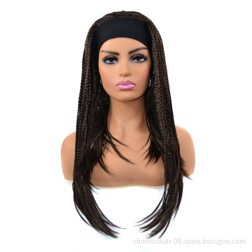 Wholesale Black Blonde High Quality Ombre Long Braids Heat Resistant Turban Wig Synthetic Wigs With Headband Attached For Woman